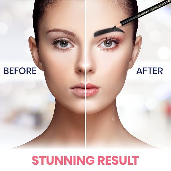 Stylia Waterproof Eyebrow Pencils For Women Long-Lasting Microblading Supplies Brow Pencil, Perfect for Eyebrow Shaper, Filling & Defining Natural-Looking Brow - (12PC Black)