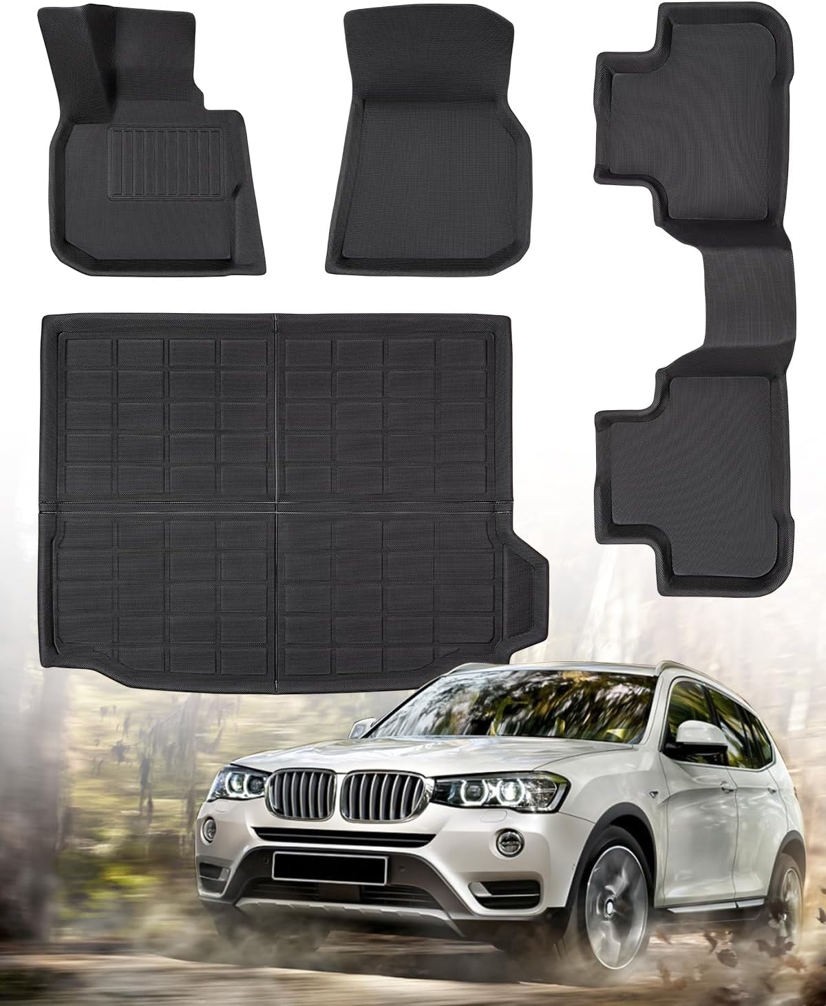 4PCS for BMW X3 BMW X4 Floor Mats 2023 2022 2021 2020 2019 2018, All Weather Floor Mats Custom Fit for BMW X3 BMW X4 2018-2023 Trunk Mats,1st & 2nd Row & Cargo Liners Full Set Accessories