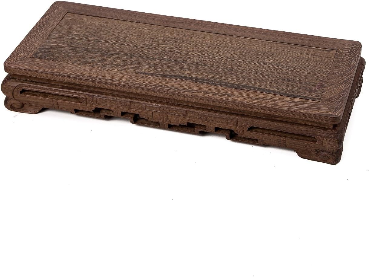 Oriental Furniture Chinese Rectangle Feng Shui Symbol Carved Solid Rosewood Wood Display Stand Wooden Base Holder For Arts Antique Home Decoration Rec-19 (L 37cm15.5cm6cm(height))