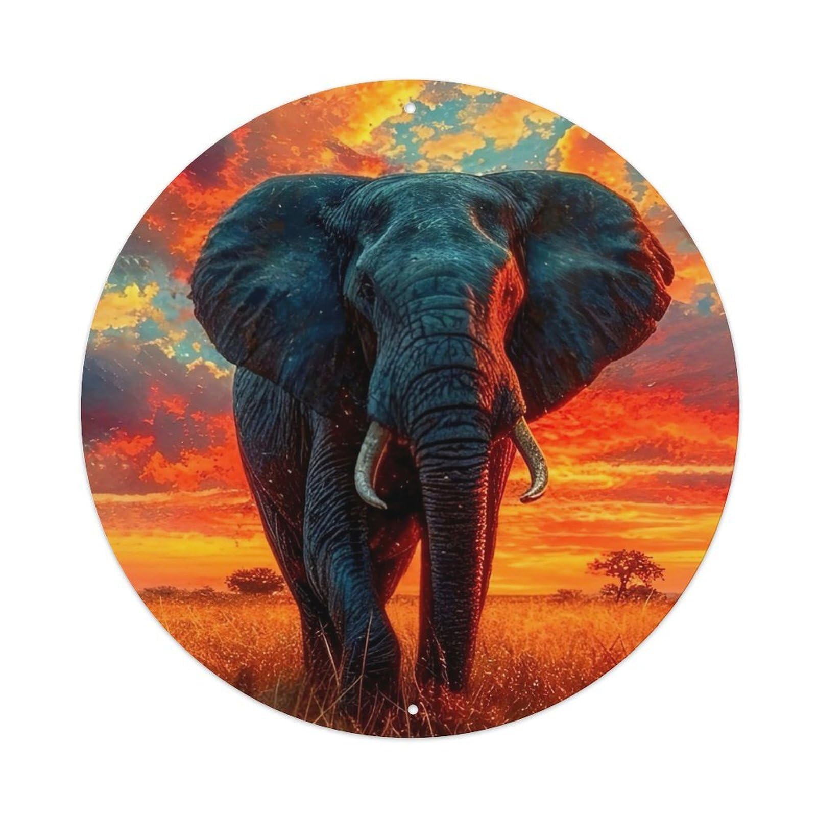 Animal African Elephant Savannah Sunset Wildlife Ambiance Vintage Metal Tin Sign Plaque Wall Decor for Cafe, Club Bar, Office, Garden Metal Poster 8x8Inch
