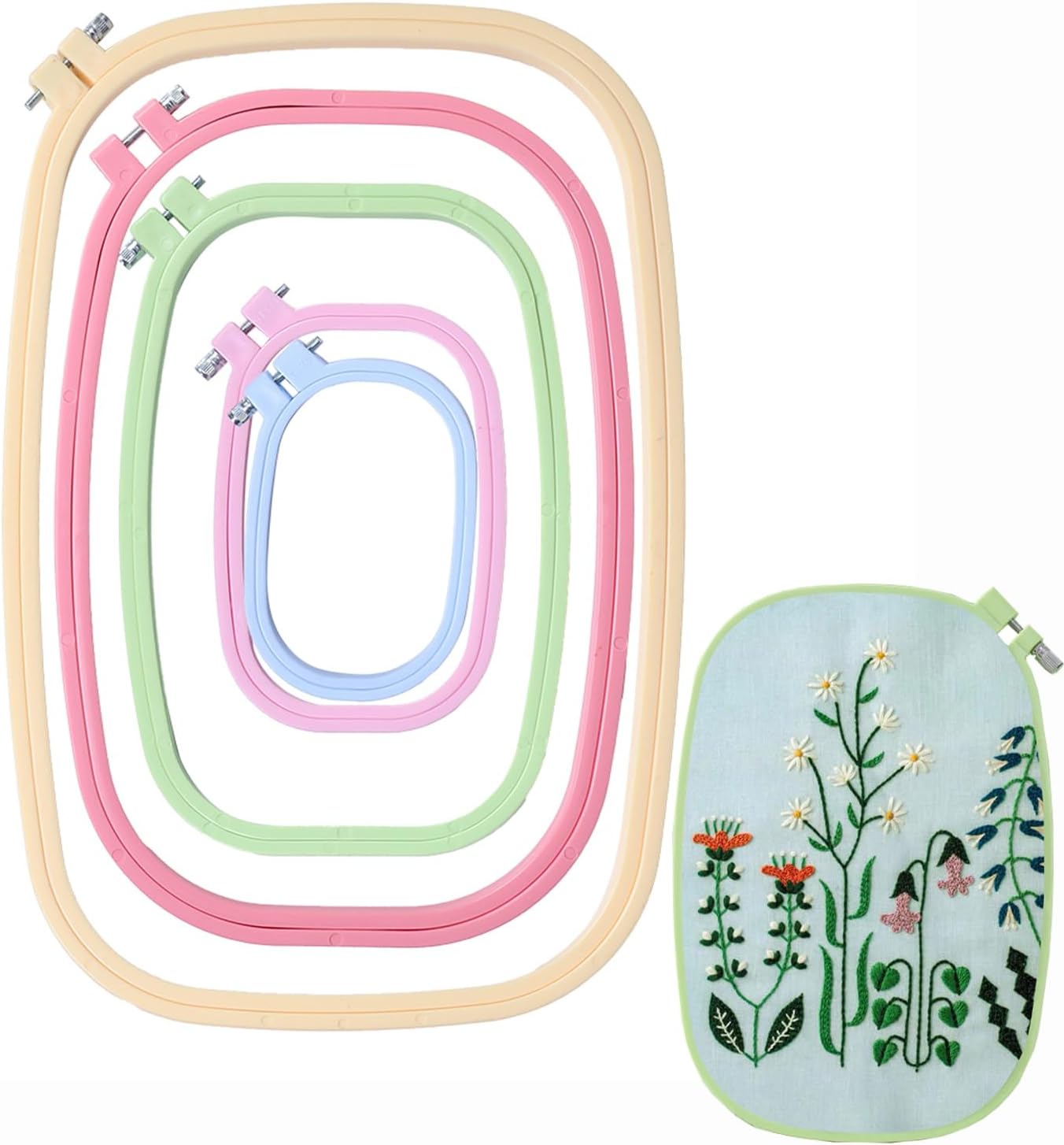 5 Size Rectangular Embroidery Hoops Set, ABS Rectangle Embroidery Frame Cross Stitch Hoop Sewing Tool Cross Stitch Hoops Embroidery Circles for DIY Embroidery Craft Candy Color