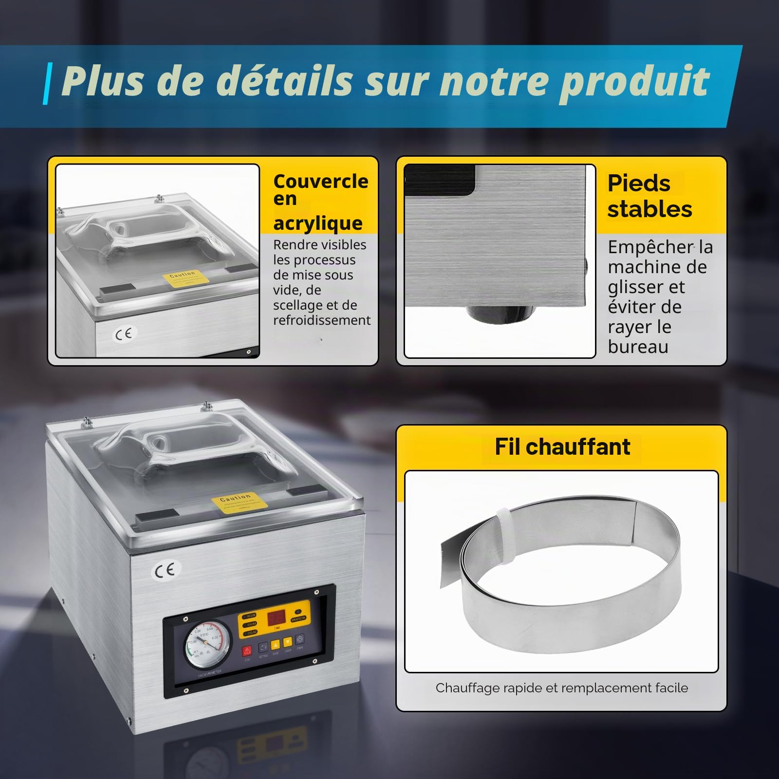 Scelleuse sous vide, scelleuse sous vide pour aliments, scelleuse sous vide industrielle 120W Scelleuse sous vide de table 26cm Scelleuse sous vide Machine sous vide DZ-260C