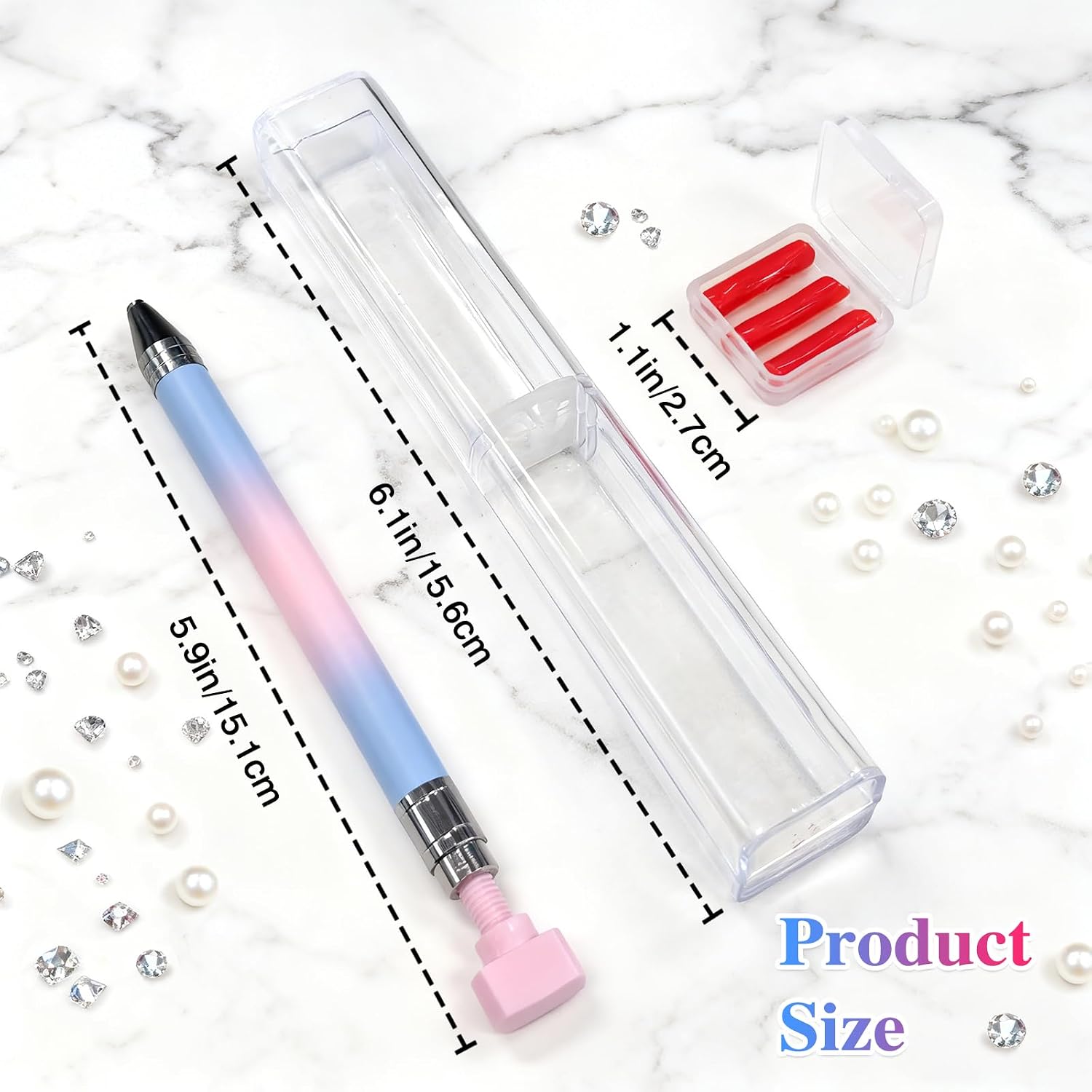 Refillable Rhinestone Picker Wax Pen with 3 Extra Wax Tips, Precision Gem Pickup Tool for Nail Art and Diamond Painting Crafts