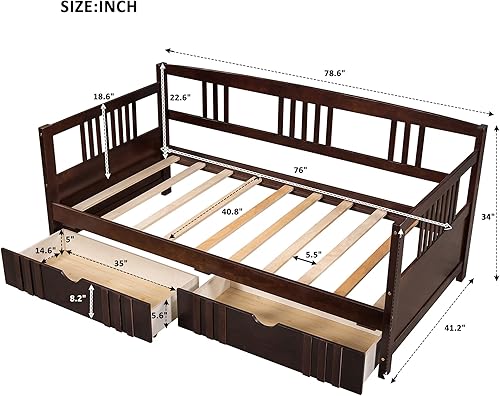 Miniatura 151 de Merax Sofá cama individual con listones de madera, soporte moderno sofá cama con rieles, tamaño individual, blanco marfil Marfil blanco,Espresso