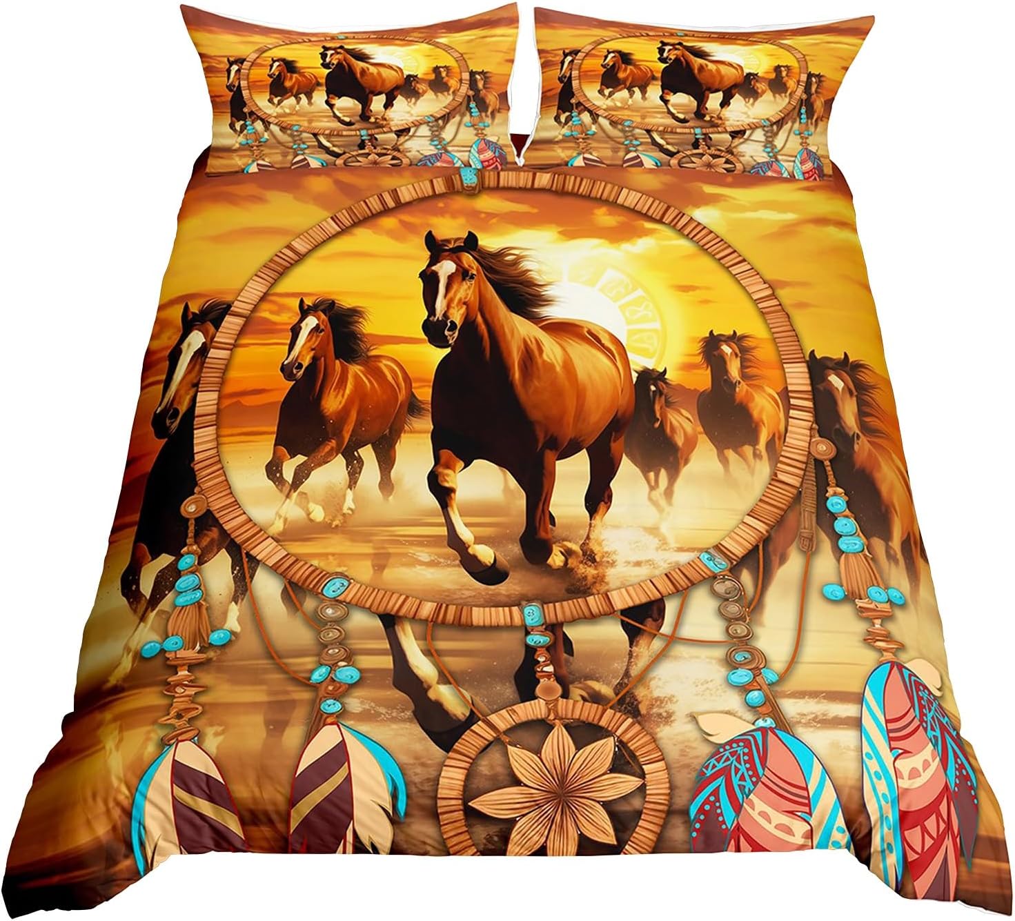 Erosebridal Chameleon Duvet Cover, Watercolor Iridescent Chameleon in The Jungle Leaf Wildlife Animal Theme Comforter Cover, Decorative 3 Piece Bedding Set with 2 Pillow Shams, Full Size, Teal Yellow