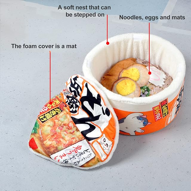 Foto 2 de 8 de HAYCHE Ramen - Cama para gatos con forma de fideos instantáneos, cama calmante para gatos de interior, linda…