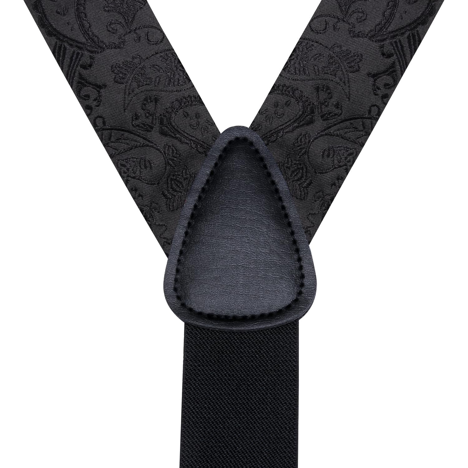Hi-Tie Men's Suspenders and Tie Set Silk Adjustable Elastic Y Braces with Strong 6 Clips Pocket Square Set