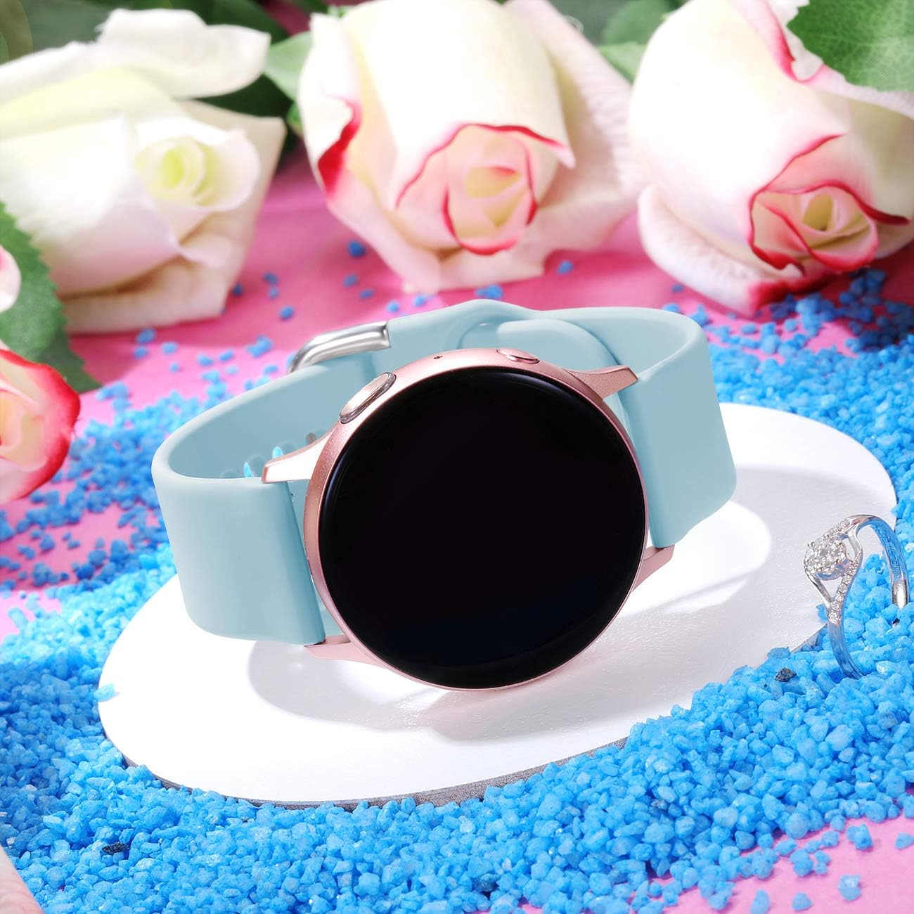 GEAK Compatible with Samsung Galaxy Watch Active 2 40mm 44mm Bands, Galaxy Watch Active Bands, Galaxy Watch Bands 42mm, 3 Pack 20mm Silicone Watch Bands Small White/Sand Pink/Light Blue