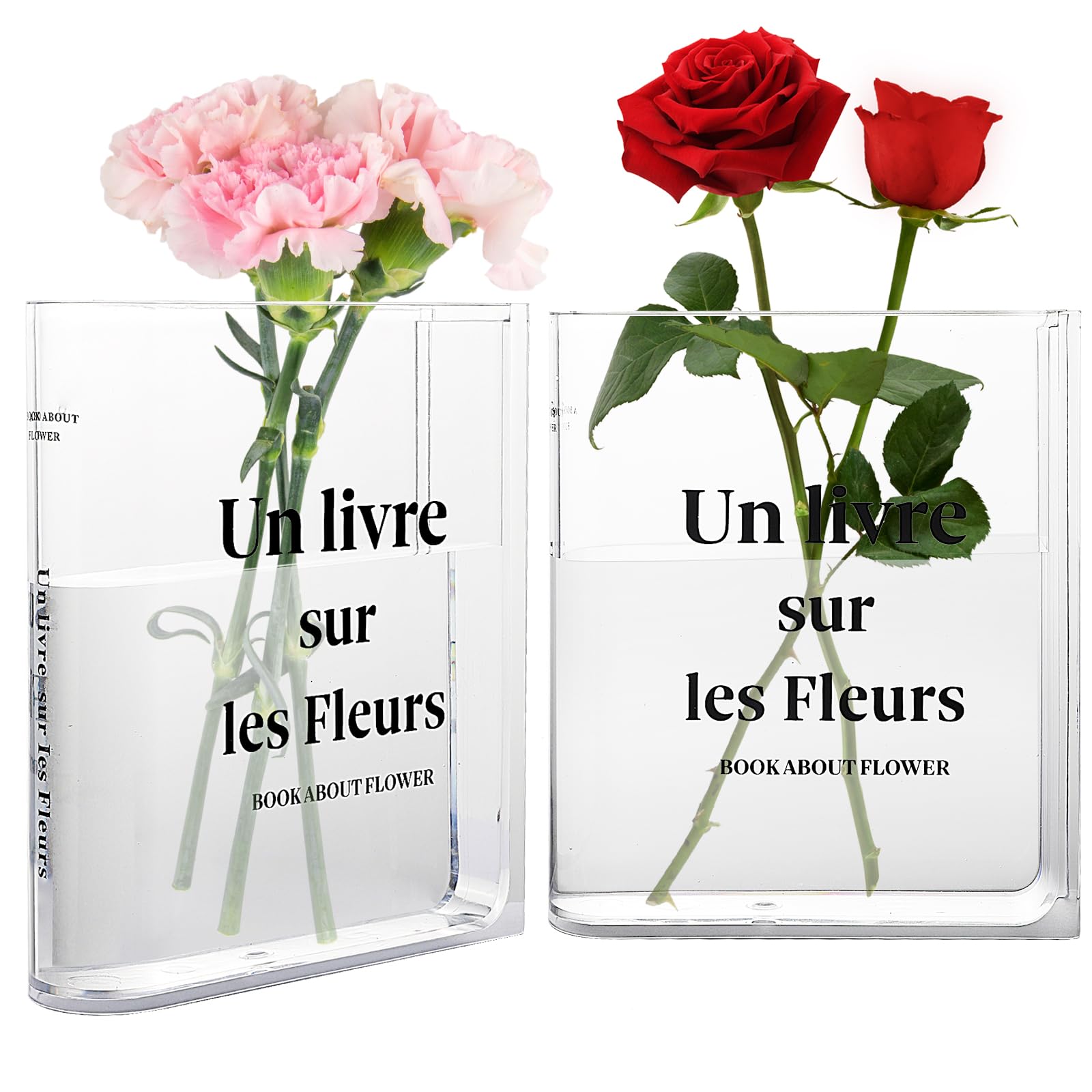 2 Jarrones de Libro Floreros Libro Transparente Acrílico Jarrones Florales de Forma de Libro Decoración de Estantería para Arreglos Florales Centros de Mesa y Decoración del Hogar