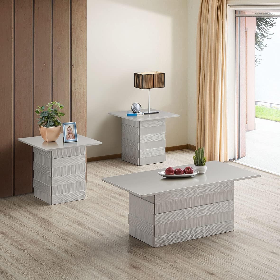 Kings Brand Furniture - Madison Modern Pedestal Base Wood End Table, Champagne