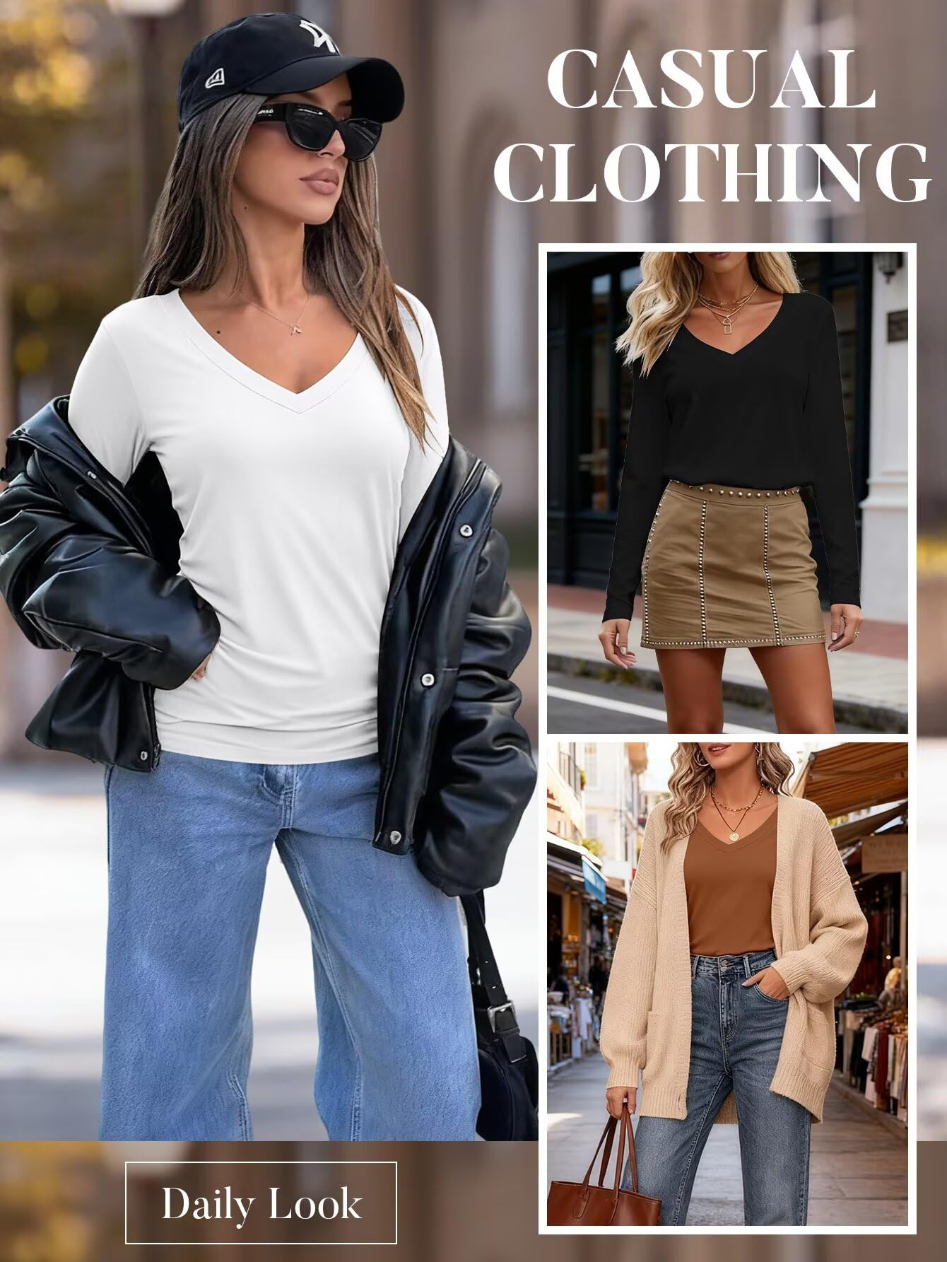 Bliwov Lot de 2 hauts à manches longues et col en V pour femme - Tenue d'automne et d'hiver - T-shirts tendance 2025