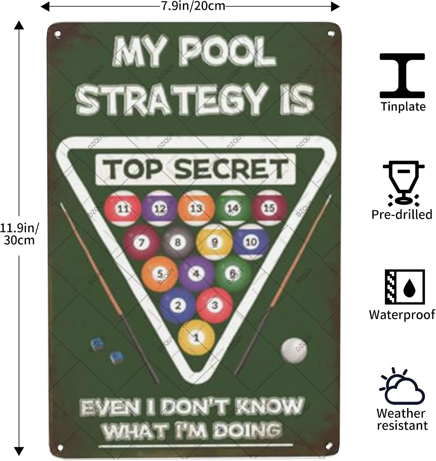 DZQUY Billiard Room Pool Hall Tin Sign Decor Billiards Billiard Lovers Billiards Fans Metal Signs For Billiard Club, Game Room Decor, Basement Wall Decor Plaque 8x12inches image 2