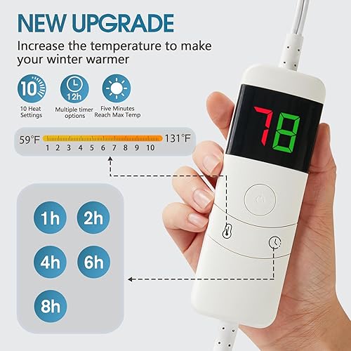 Miniatura 3 de RUJIPO Manta térmica eléctrica, manta eléctrica con piel sintética y forro polar Sherpa para cama, manta térmica de felpa cálida con 5 opciones de