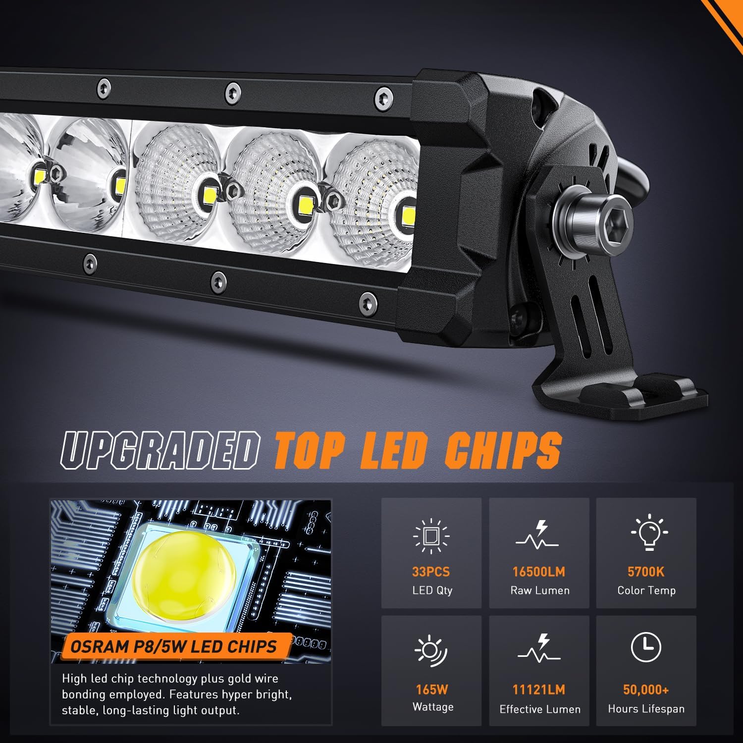Nilight Curved LED Light Bar 42 Inch 165 W Flood Spot Combo Beam 16500LM P8/5W Chips Offroad Driving Single Row Slim Lights IP68 for UTV Truck RZR SUV ATV Boat