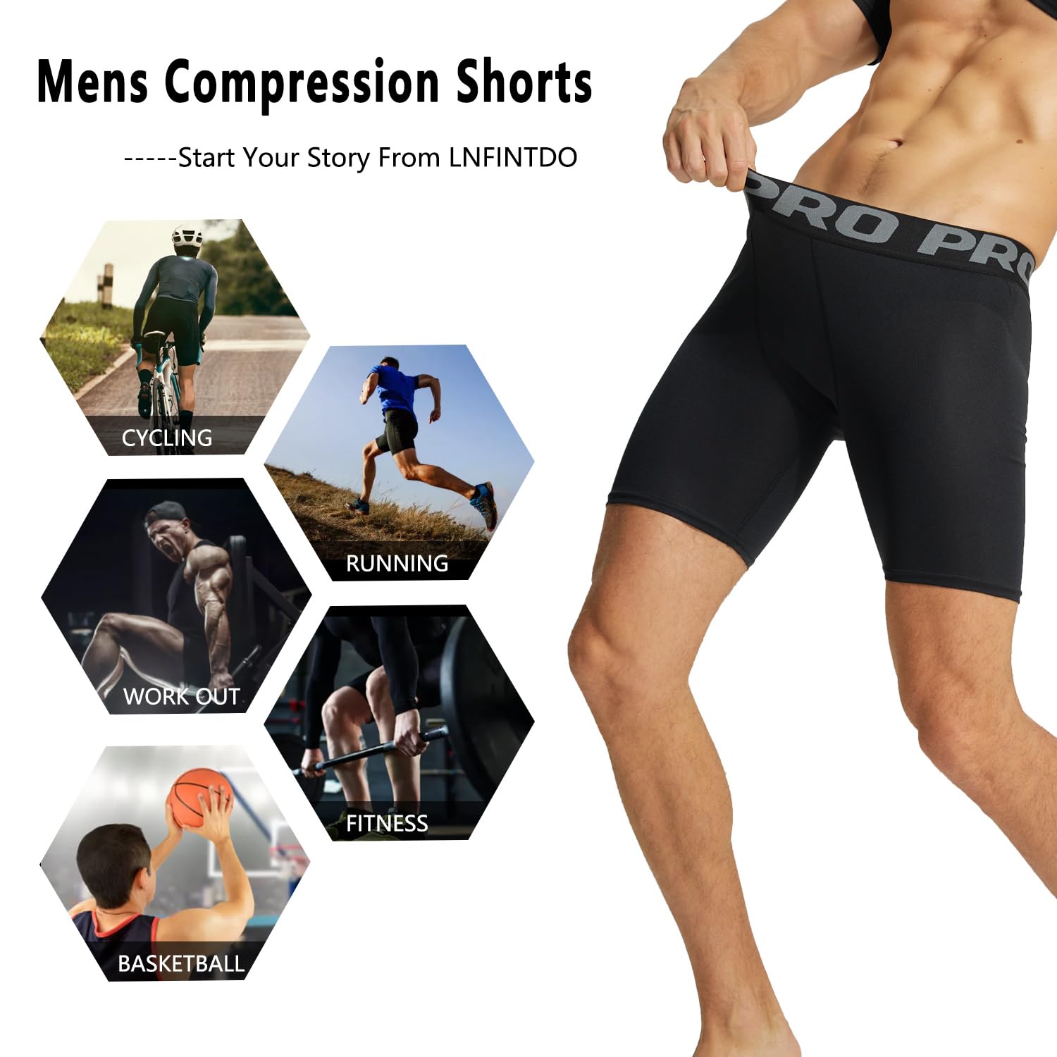 Lot de 3 Short de Compression Homme Short Running Homme à Séchage Rapide et Respirant Short de Sport Ajusté Anti Frottement Fitness Court Collant