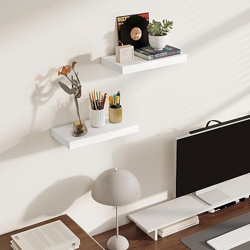 Miniatura 5 de Estantes flotantes para pared, juego de 2 estantes flotantes de madera real, estantes flotantes de 8 pulgadas de profundidad, estante de pared de