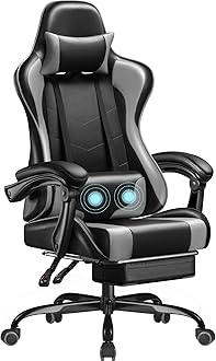 Homall Gaming Chair, Video Game Chair with Footrest and Massage Lumbar Support, Ergonomic Computer Chair Height Adjustable with Swivel Seat and Headrest (Grey)