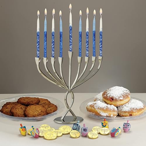 Vista 13 de Velas para Jánuca de Rite-Lite Judaica Hechas a mano, de color azul y blanco. Caja de 45 unidades. Azul y Blanco,Blanco,azul/blanco,Splash