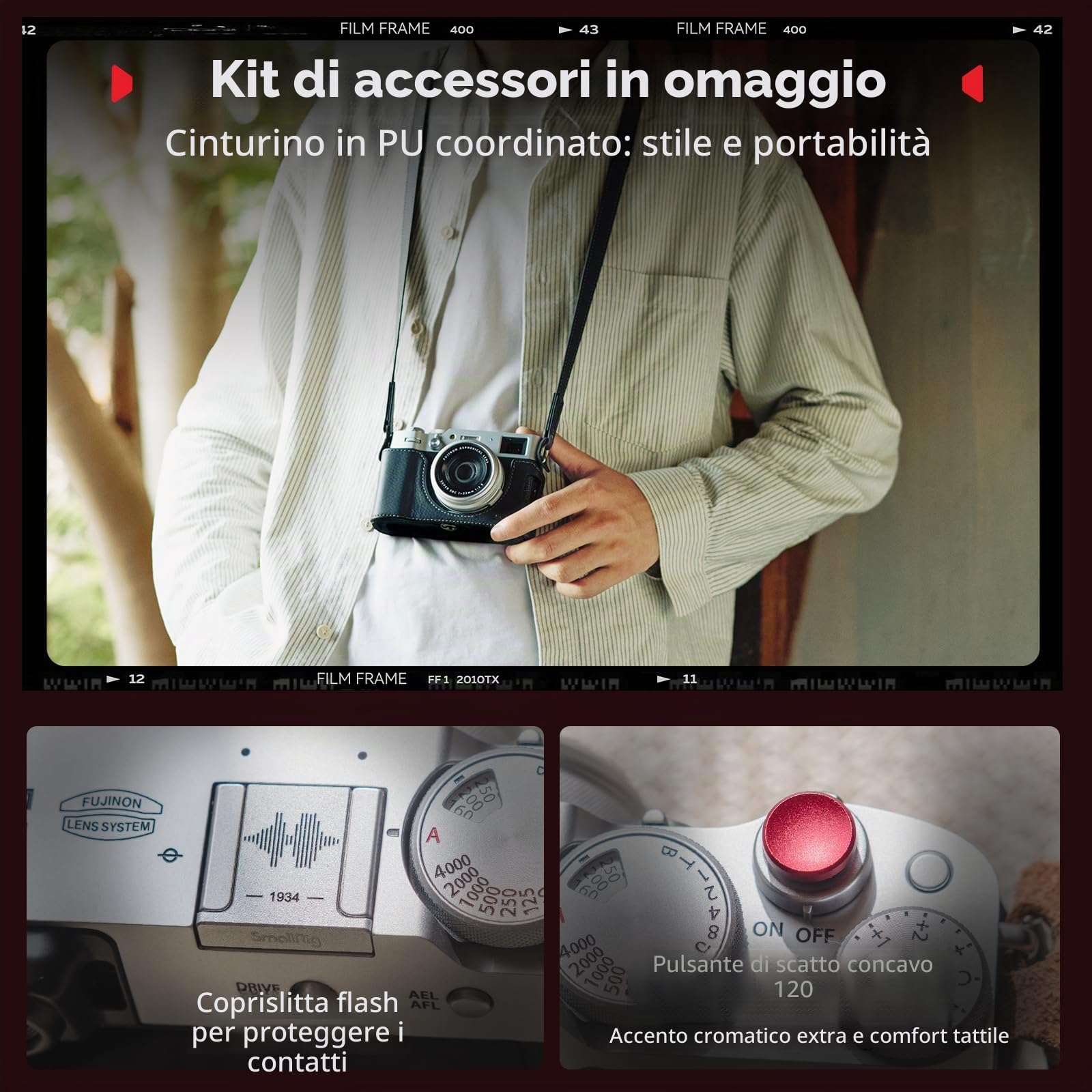 SMALLRIG Kit Custodia in Pelle per FUJIFILM X100VI, Include Mezza Borsa in Pelle, Custodia Flip e Tracolla, Vera Pelle, Portatile e Protettiva, Nero - 5622