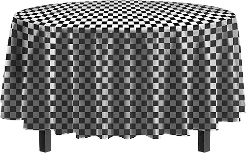Miniatura 2 de Exquisite Paquete de 4 manteles de plástico a cuadros, redondos de 84 pulgadas, mantel desechable para fiestas y pícnics