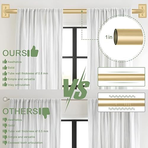 Miniatura 3 de TVWOO Barras de cortina envolventes, barras de cortina doradas para ventanas de 28 a 48 pulgadas, barra de cortina opaca ajustable de 1 pulgada con