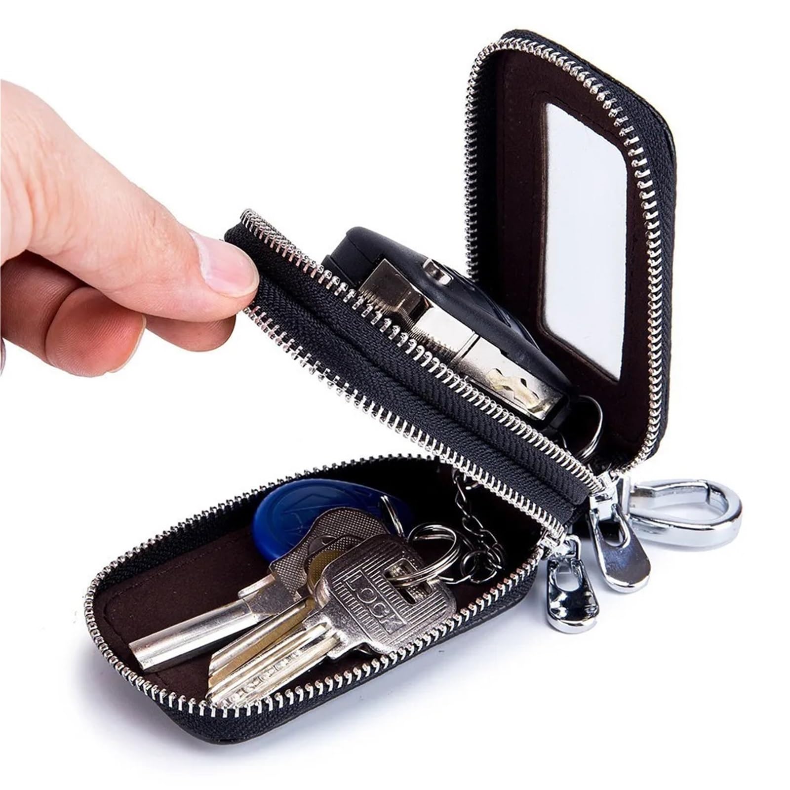 Schlusselmappen Kunstleder-Schlüsseletui for Herren und Damen, Schlüsselhalter, Organizer, Doppelreißverschluss, Autoschlüsseltasche, Geldbörse, Haushälterin, Schlüsseletui, Mini-Kartentasche