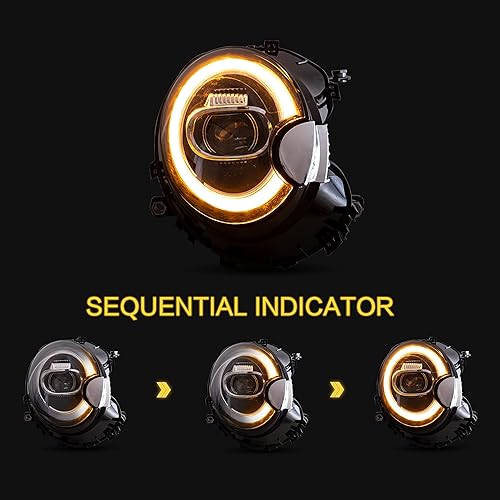 Miniatura 4 de VLAND Conjunto de faros delanteros para BMW Mini Cooper R55 R56 R57 R58 R59 2007-2013 W/DRL de arranque dinámico, luz frontal LED con señal de giro