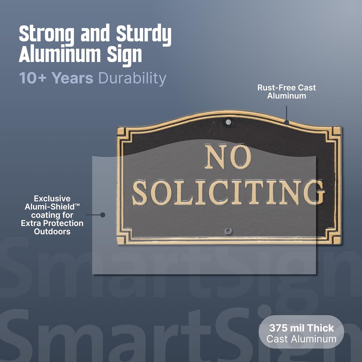 SmartSign Metal No Soliciting Sign for Yard, No Soliciting Garden Plaque | 5.75" x 9.5" Aluminum Plaque with 18" Black Stake, Made in USA