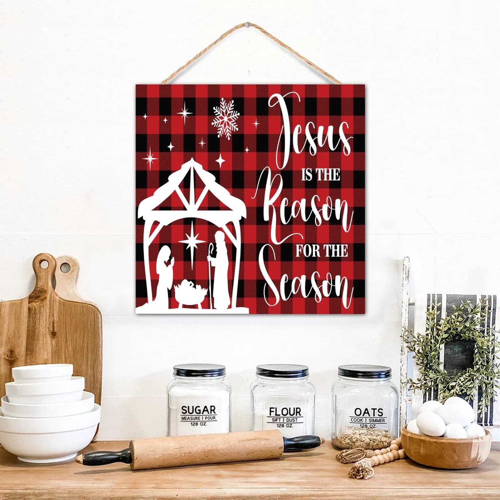 Plaque bois Jésus pour cuisine et buanderie familiale
