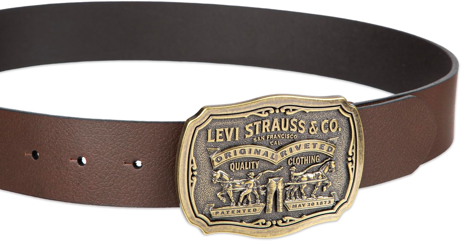 Levi’s Men’s Leather Jean Belt with Removable Plaque Buckle - Big Buckle, Cowboy belt - Image 3
