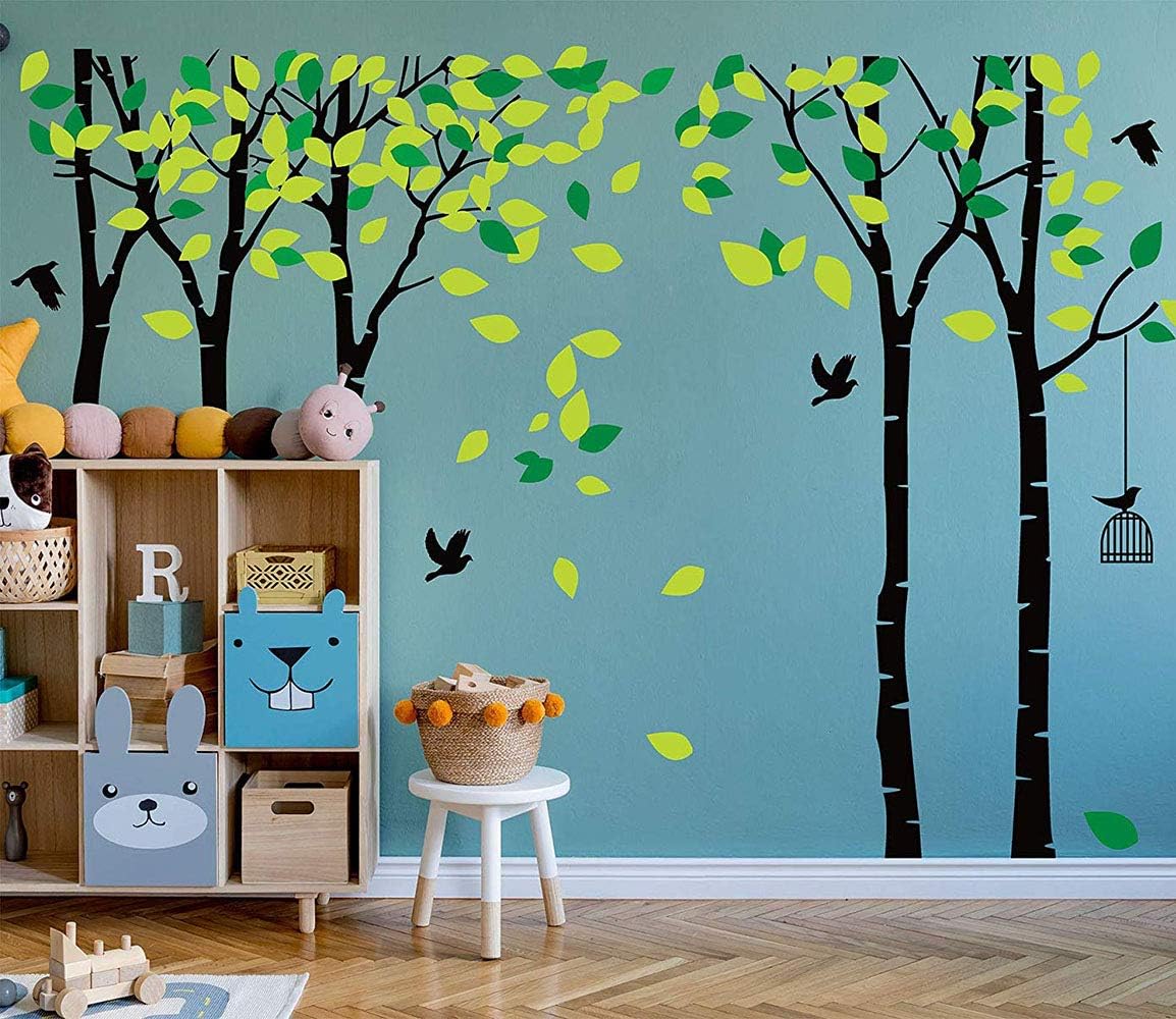 Giant Jungle Tree Wall Decal Tree Wall Sticker Removable Vinyl Sticker Mural Art Kids Room Nursery Bedroom Living Room Decoration (103.9x70.9) (Black)