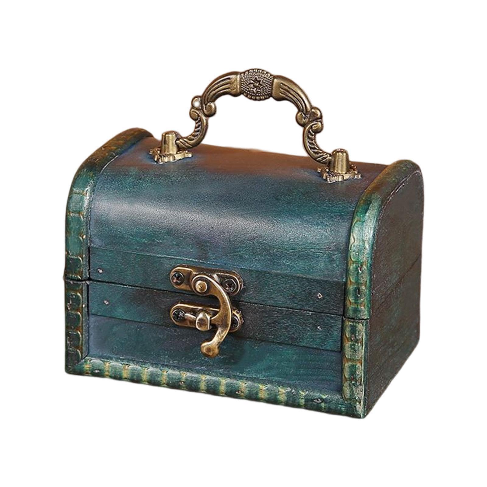 TWISAXC Handcrafted Retro Wooden Box Storage Container Decorative Keepsakes Vintage Jewellery Box Case With Lock Feature Treasure Chest Money Bank Decorative, Emerald