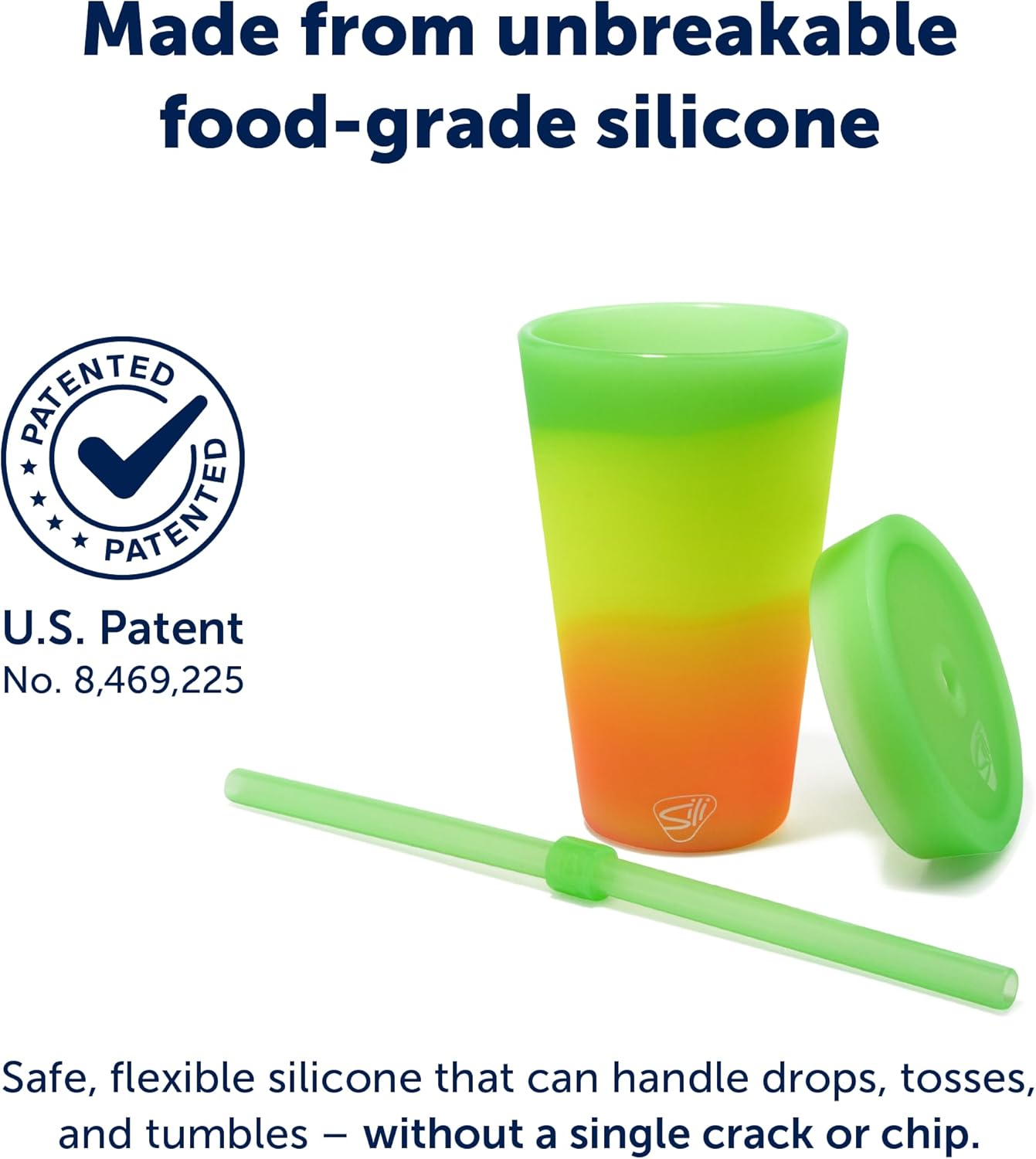 Silipint Silicone Tumbler with Straw Lid – Unbreakable, Non-Toxic, Dishwasher Safe & Spill Proof Tumbler – Perfect Mug for Smoothie, Coffee, Juice, Water (Ombre Glow Green, 16oz - Pack of 4)