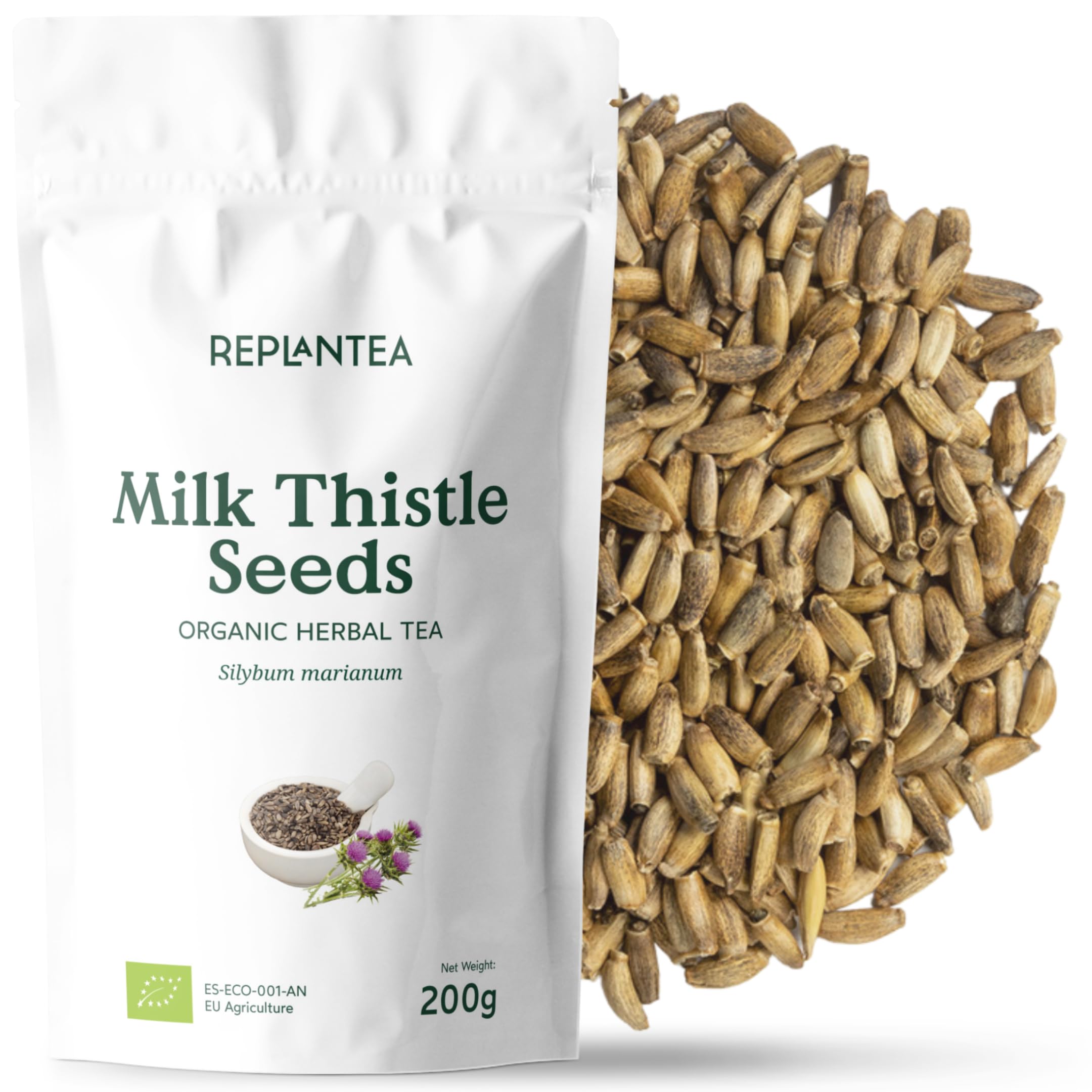 Milk Thistle Tea Organic 200g (100 Cups) | Milk Thistle Seeds, Loose Leaf Herbal Tea | Silybum Marianus REPLANTEA