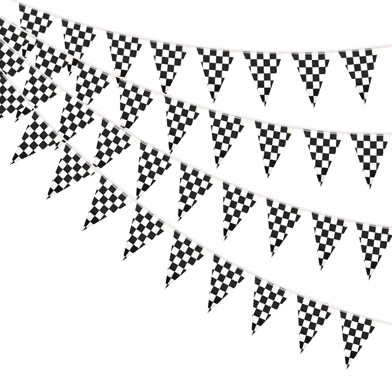 AhfuLife Checkered Flag Bunting for Racing Car Decorations, 40m - 120pcs Black and White Flags Bunting Banner Double Sided Flags for Racing Party Car Garden Street Decorations (14 x 21 cm)