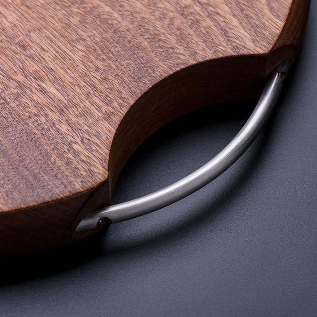 Chopping Board, Ebony Reversible Cutting Board Kitchen Round Whole Wood Chopping Block With Stainless Steel Handle For Vegetables And Fruits Little Surprise,39X3Cm