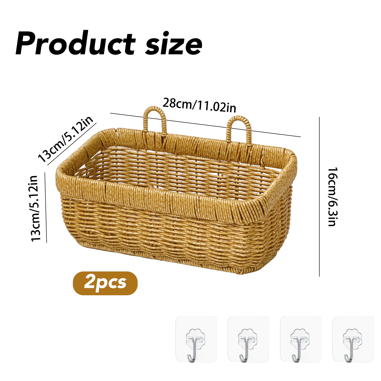 2 Pezzi Cestino da Parete in Vimini Appeso Cestino da Appendere in Rattan Vintage per Bagno, Cucina, da Appendere Alla Parete, Cesti Portaoggetti da Appendere(28x16x13cm)