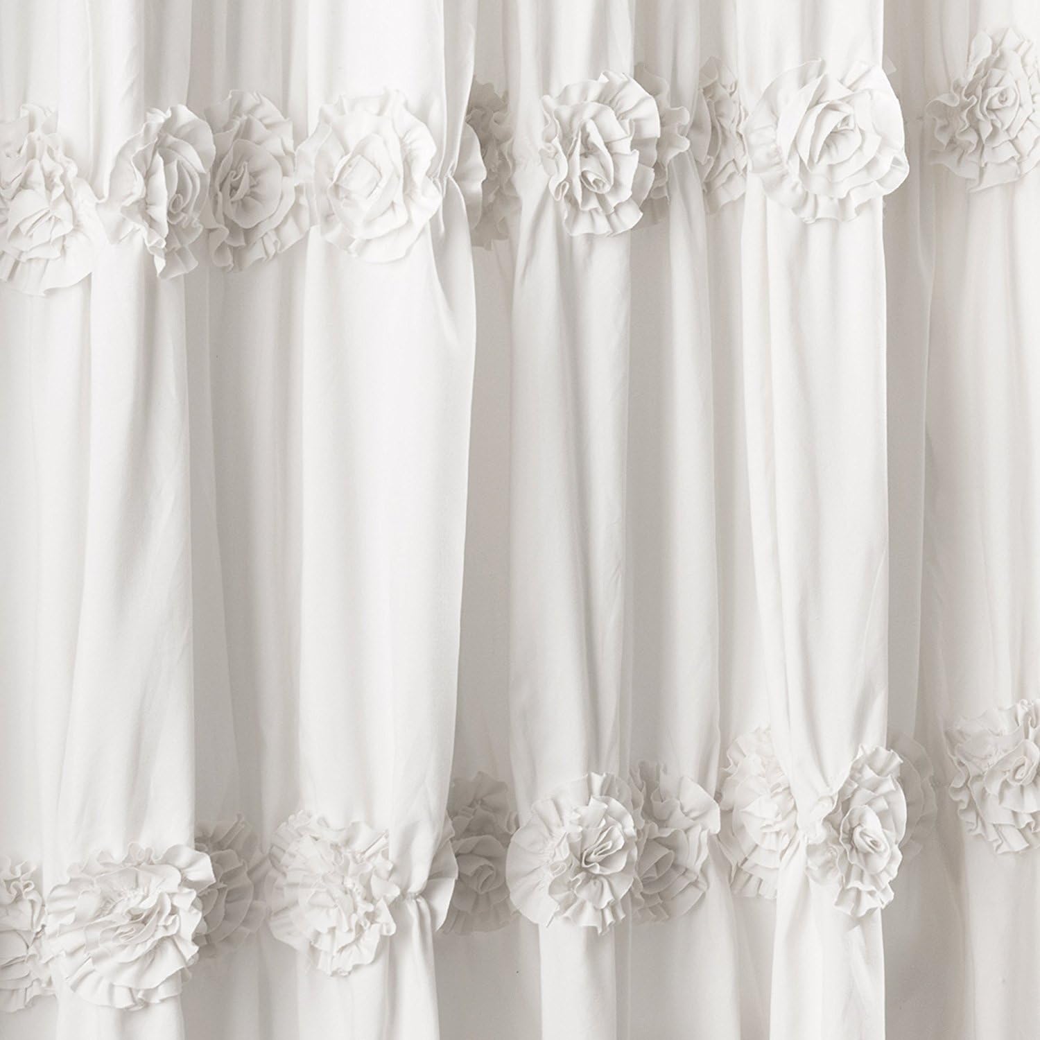 Lush Decor Darla Ruched Floral Bathroom Shower Curtain, 72” x 72”, White