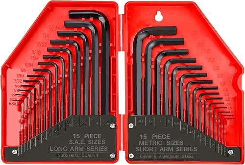 YIYITOOLS - HN-1-001 Hex Key Allen Wrench Set – 30-Piece Industrial Grade Set Tools, 0.127-0.9525 cm, 1.27-10 mm, Black and Silver