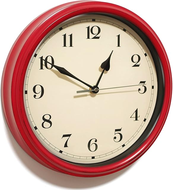 AYRELY Rustic Wall Clock, Wall Clocks Battery Operated, 11 Inch Country Style Silent Non Ticking Clock, Decorative for Kitchen, Home, Living Room, Farmhouse, Bedrooms (Red)