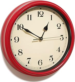 AYRELY® Decorative Vintage Wall Clock - 11Inch Silent Non-Ticking Clocks Battery Operated - Classic Decor for Living Room, Farmhouse, Kitchen, Bedroom, Bathroom (Red)