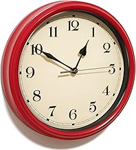 11-Inch Vintage Wall Clock – Silent Non-Ticking Battery Operated Clock – Decorative Retro Timepiece for Living Room, Kitchen, Bedroom, Bathroom or Farmhouse Décor(Red)