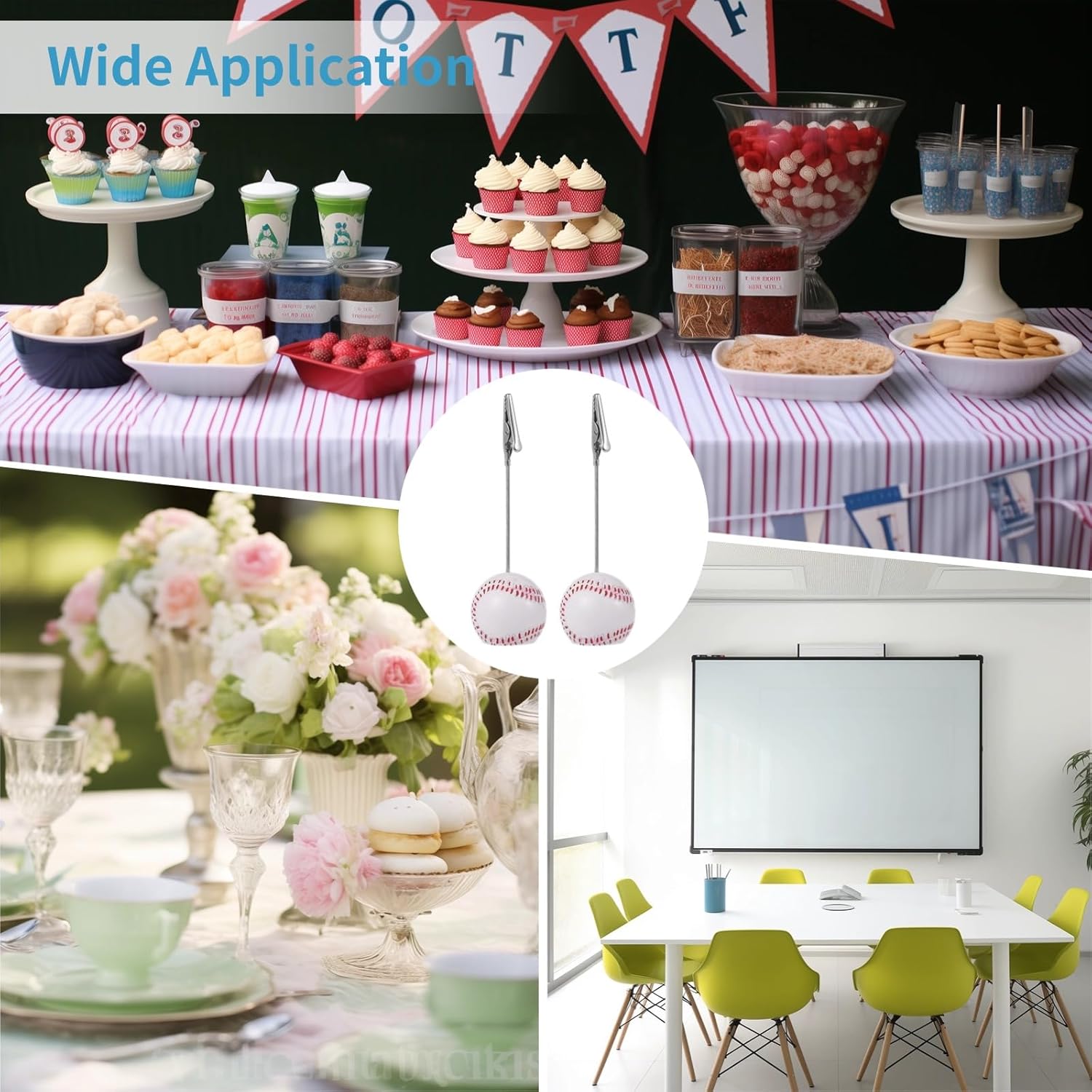 12 Pcs Baseball Shaped Memo Clips, Table Number Card Holders with Resin Ball Bases & Alligator Clips, Sports Photo Stands, Note Paper Clips, Multi-Purpose Tag Stands for Wedding, Party, Event