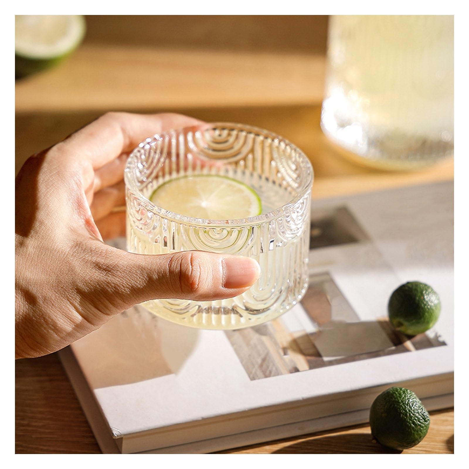 Juego de jarra de agua y vaso, jarra de vidrio grueso y vaso para dormitorio, baño, elegante decantador de enjuague bucal para hidratación y servir