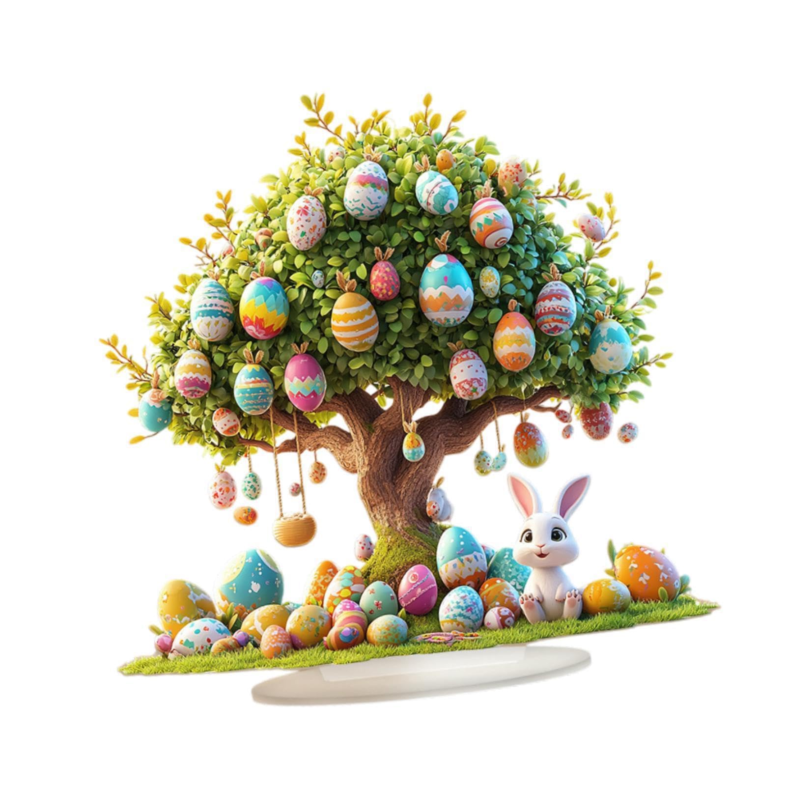 PIXZCSA Enchanting Easter Eggs Desktop Sign Modern Simplicity Rabbits Pattern Acrylic Decorative Centerpiece Party Supplies 2D Acrylic Decorative Sign