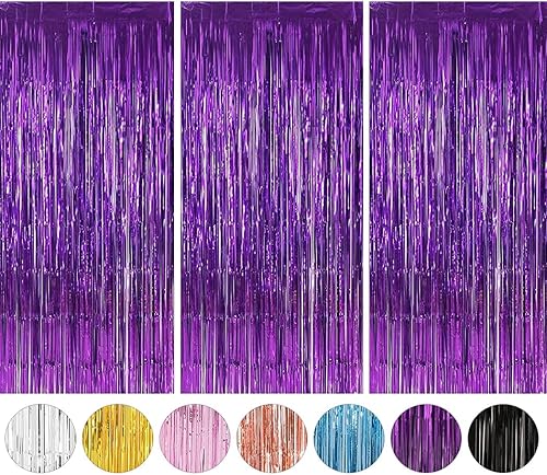 Cortinas de oropel morado con flecos de papel de aluminio, cortinas de serpentina, telón de fondo de oropel para fiestas, cumpleaños, graduación, disponible en Yaxa Colombia