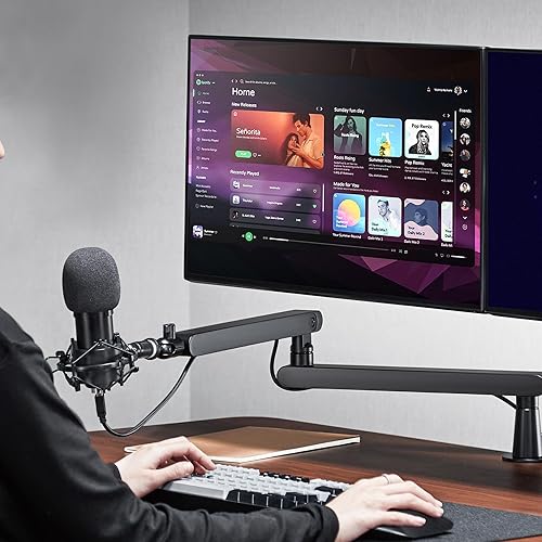 Miniatura 2 de HumanCentric Brazo de micrófono de perfil bajo, brazo de micrófono ajustable, soporte de escritorio ideal para oficina en casa, podcasts,