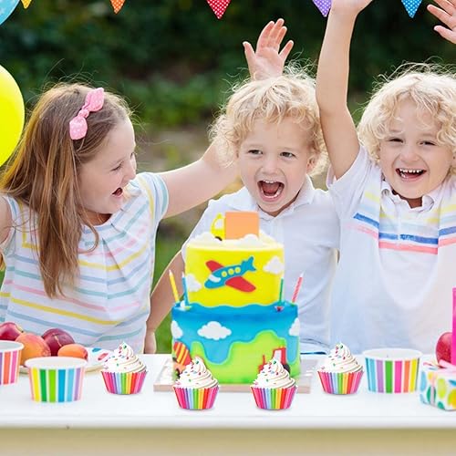 Miniatura 7 de Paquete de 100 forros para magdalenas de arcoíris, tamaño estándar, a prueba de grasa para fiestas de cumpleaños, pasteles de boda, envoltorios