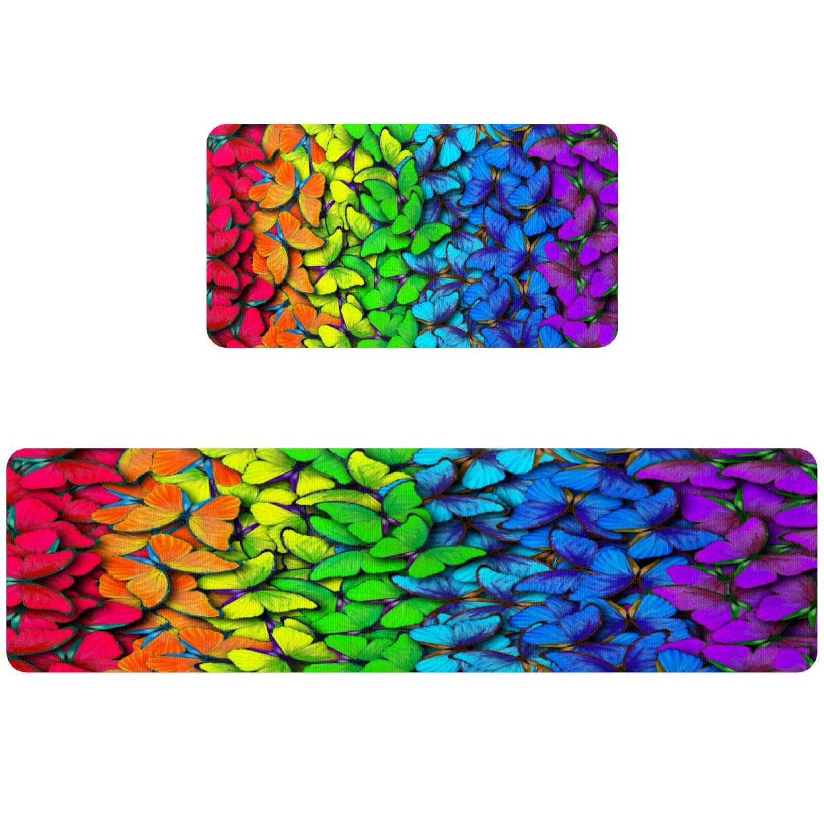 Tapete de cocina absorbente antideslizante alfombra de lavado mariposas arcoíris