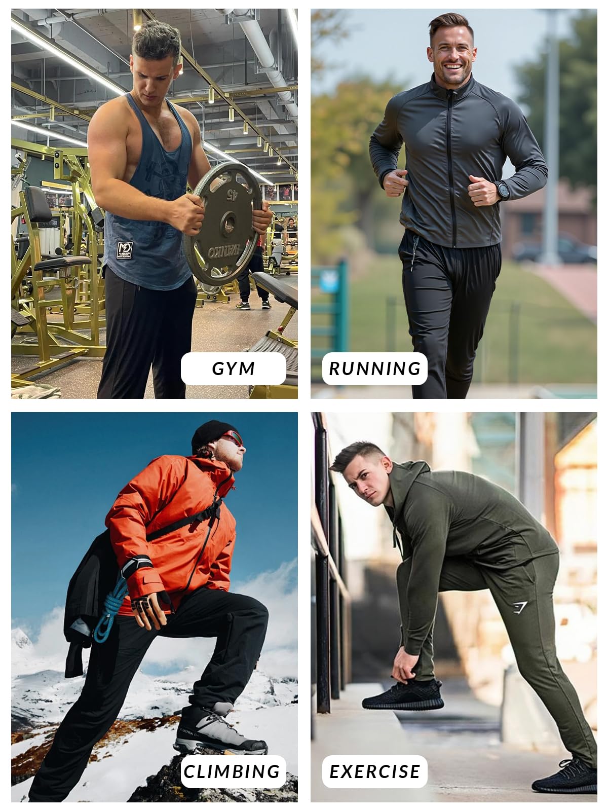 Lot de 3 pantalons de survêtement pour homme avec poches à fermeture éclair, extensibles, légers et athlétiques, pour jogging, course à pied, entraînement, salle de sport